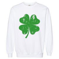 St Patricks Day Distressed Four Leaf Clover Shamrock Irish Premium Garment-Dyed Sweatshirt