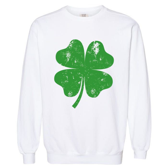 St Patricks Day Distressed Four Leaf Clover Shamrock Irish Premium Garment-Dyed Sweatshirt