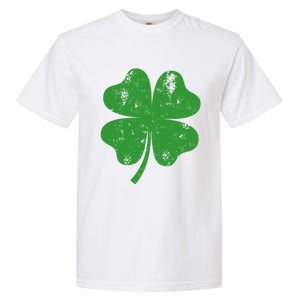 St Patricks Day Distressed Four Leaf Clover Shamrock Irish Premium Garment-Dyed Heavyweight T-Shirt