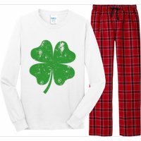 St Patricks Day Distressed Four Leaf Clover Shamrock Irish Premium Long Sleeve Pajama Set