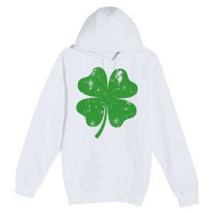 St Patricks Day Distressed Four Leaf Clover Shamrock Irish Premium Premium Pullover Hoodie