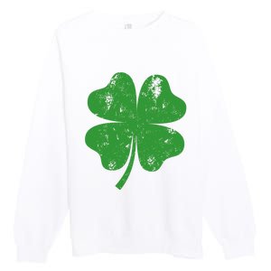 St Patricks Day Distressed Four Leaf Clover Shamrock Irish Premium Premium Crewneck Sweatshirt