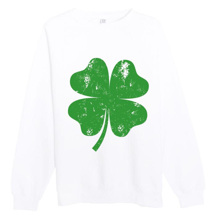 St Patricks Day Distressed Four Leaf Clover Shamrock Irish Premium Premium Crewneck Sweatshirt