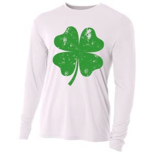 St Patricks Day Distressed Four Leaf Clover Shamrock Irish Premium Cooling Performance Long Sleeve Crew