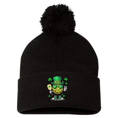St. Patrick'S Day Lucky Pickleball Irish Shamrock Pom Pom 12in Knit Beanie
