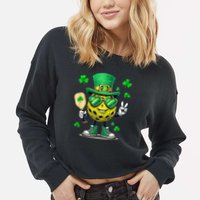 St. Patrick'S Day Lucky Pickleball Irish Shamrock Cropped Pullover Crew