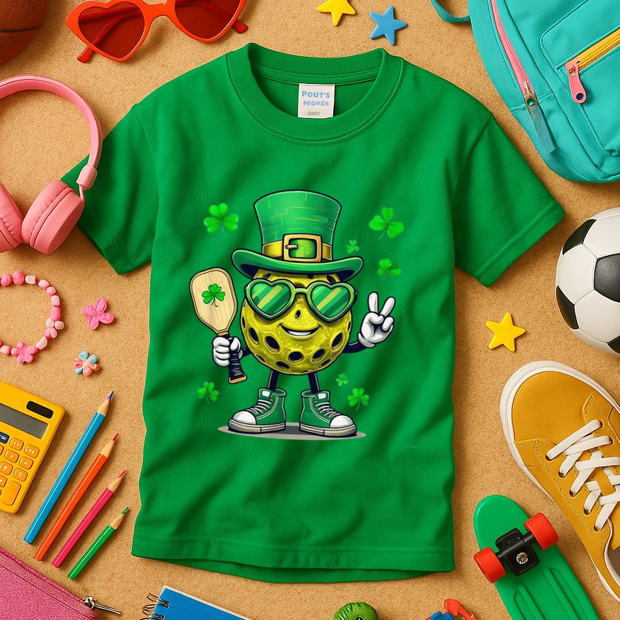 St. Patrick'S Day Lucky Pickleball Irish Shamrock Kids T-Shirt
