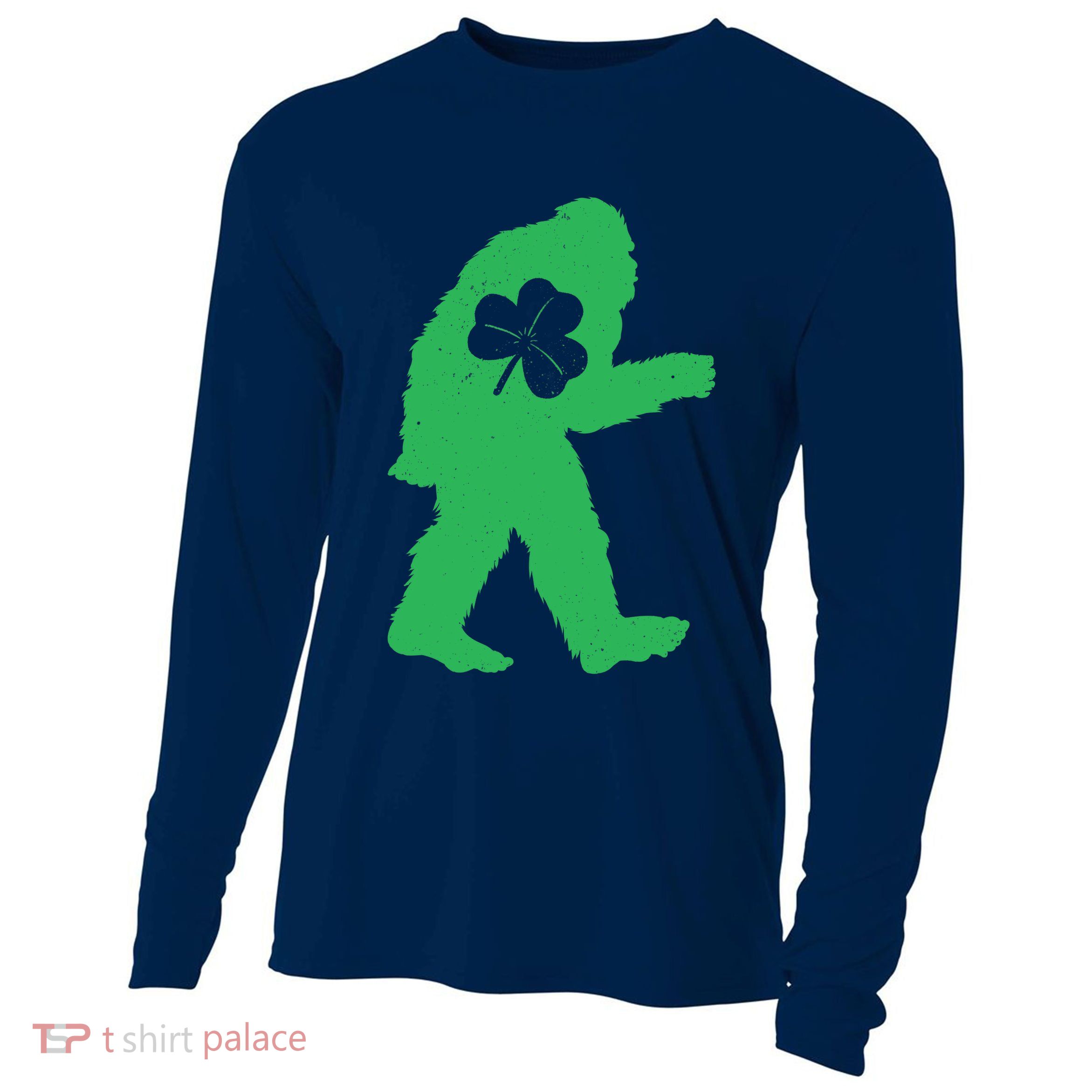 St Patricks Day Bigfoot Irish Sasquatch Saint Paddy's Cooling Performance Long Sleeve Crew