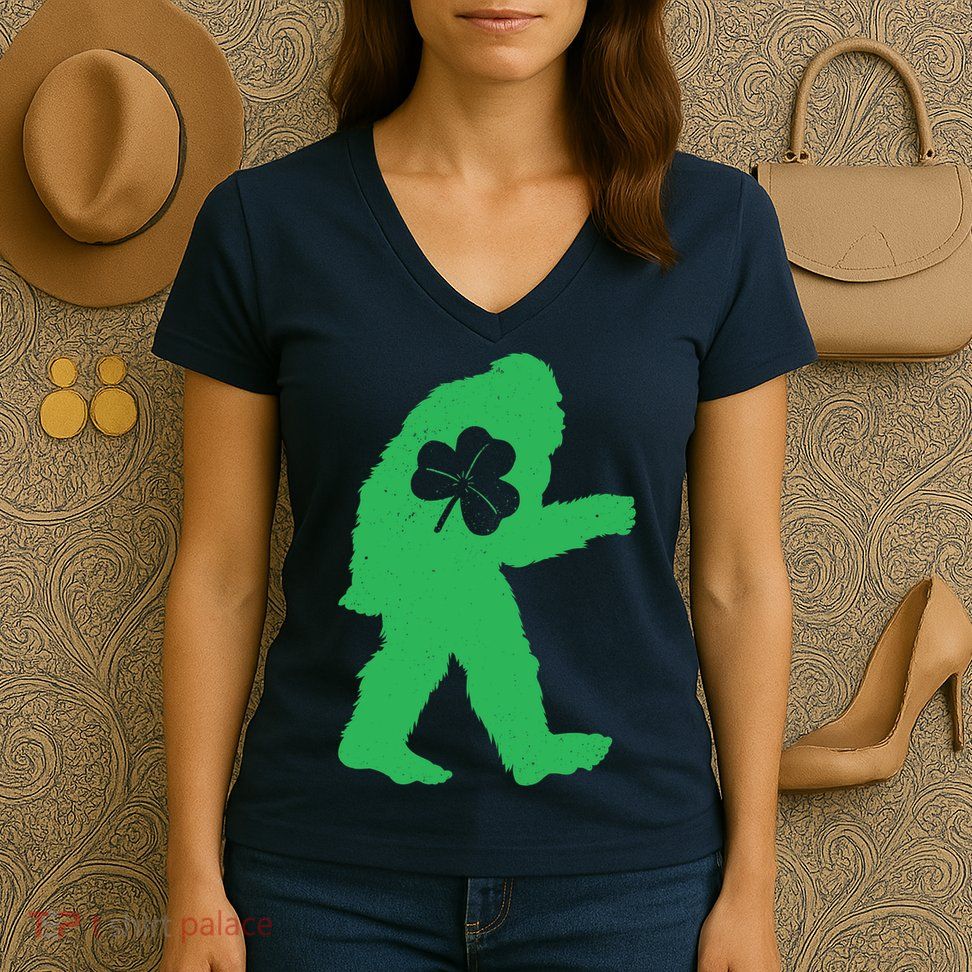 St Patricks Day Bigfoot Irish Sasquatch Saint Paddy's Women's V-Neck T-Shirt