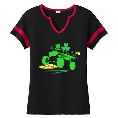 Saint Patricks Day Truck Lover Shamrock Gift Ladies Halftime Notch Neck Tee