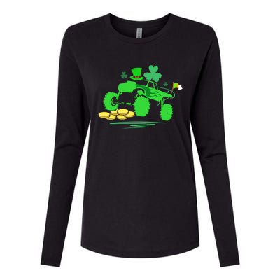 Saint Patricks Day Truck Lover Shamrock Gift Womens Cotton Relaxed Long Sleeve T-Shirt