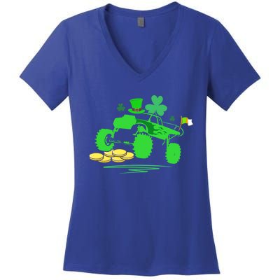 Saint Patricks Day Truck Lover Shamrock Gift Women's V-Neck T-Shirt