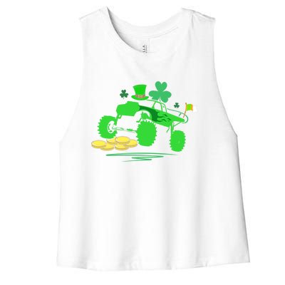 Saint Patricks Day Truck Lover Shamrock Gift Women's Racerback Cropped Tank