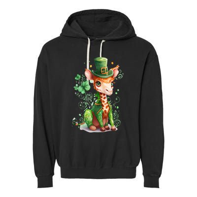 St Patrick's Day Irish Funny Giraffe Saint Patrick's Day Garment-Dyed Fleece Hoodie