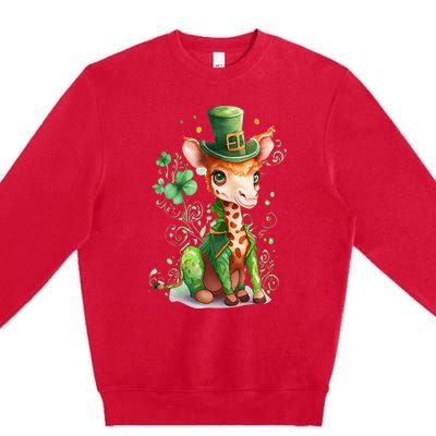 St Patrick's Day Irish Funny Giraffe Saint Patrick's Day Premium Crewneck Sweatshirt