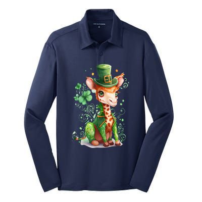 St Patrick's Day Irish Funny Giraffe Saint Patrick's Day Silk Touch Performance Long Sleeve Polo