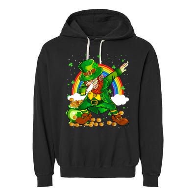 St Patricks Day Dabbing Leprechaun Boy Funny Dab Dance Garment-Dyed Fleece Hoodie