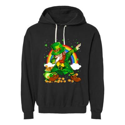 St Patricks Day Dabbing Leprechaun Boy Funny Dab Dance Garment-Dyed Fleece Hoodie