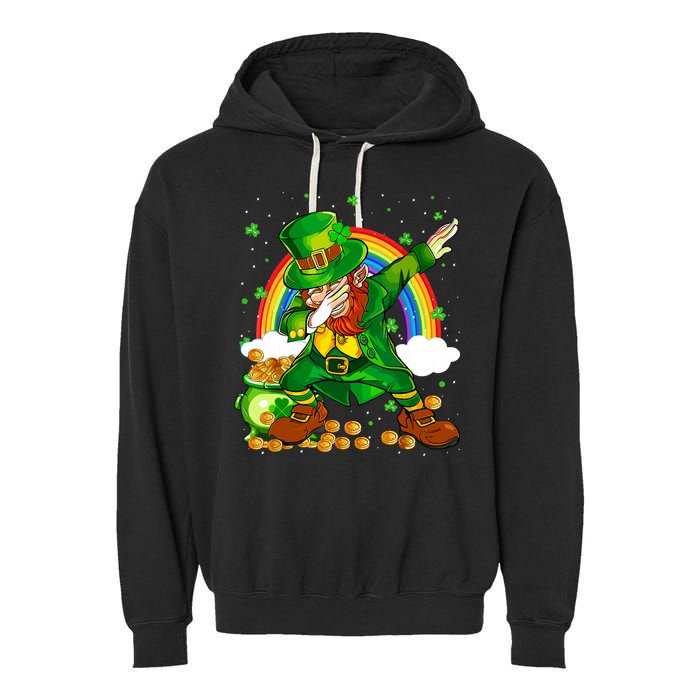 St Patricks Day Dabbing Leprechaun Boy Funny Dab Dance Garment-Dyed Fleece Hoodie