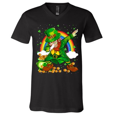 St Patricks Day Dabbing Leprechaun Boy Funny Dab Dance V-Neck T-Shirt