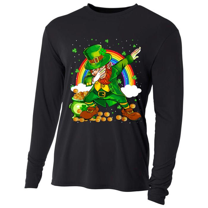 St Patricks Day Dabbing Leprechaun Boy Funny Dab Dance Cooling Performance Long Sleeve Crew