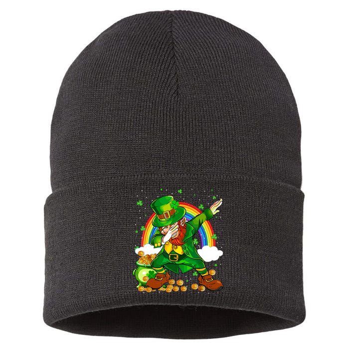 St Patricks Day Dabbing Leprechaun Boy Funny Dab Dance Sustainable Knit Beanie