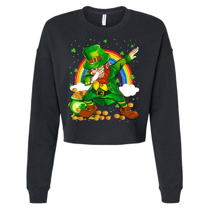 St Patricks Day Dabbing Leprechaun Boy Funny Dab Dance Cropped Pullover Crew