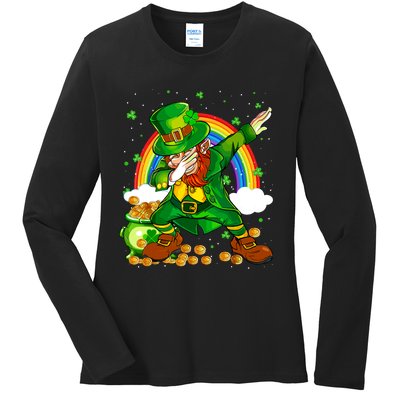 St Patricks Day Dabbing Leprechaun Boy Funny Dab Dance Ladies Long Sleeve Shirt