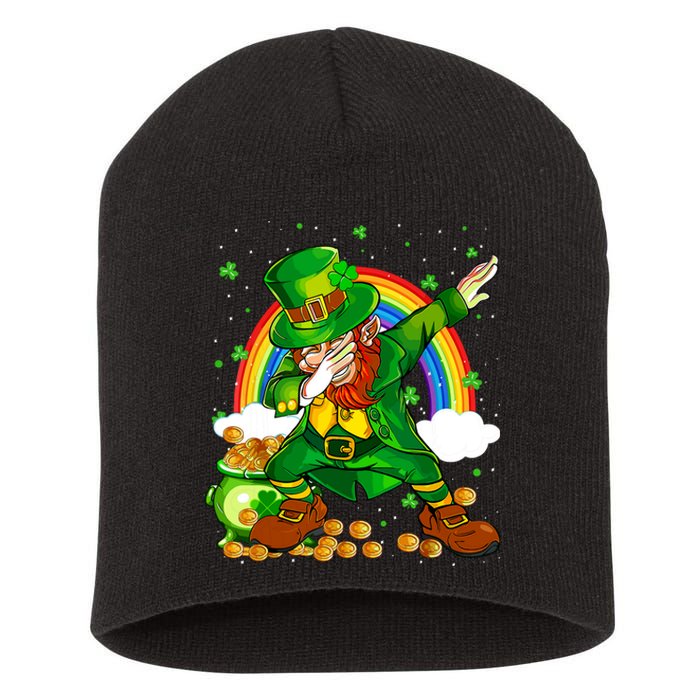 St Patricks Day Dabbing Leprechaun Boy Funny Dab Dance Short Acrylic Beanie