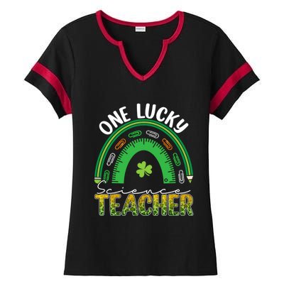 Saint Patricks Day Teacher One Lucky Science Teacher Rainbow Gift Ladies Halftime Notch Neck Tee