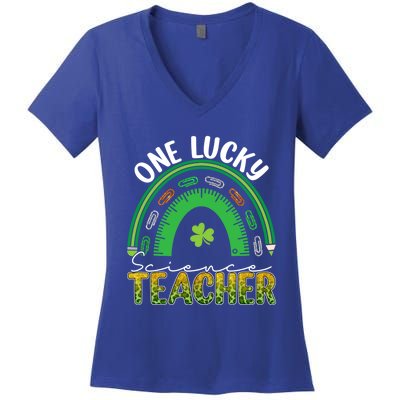 Saint Patricks Day Teacher One Lucky Science Teacher Rainbow Gift Women's V-Neck T-Shirt