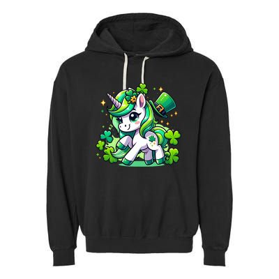 St Patrick Day Irish Unicorn Lepricorn Garment-Dyed Fleece Hoodie