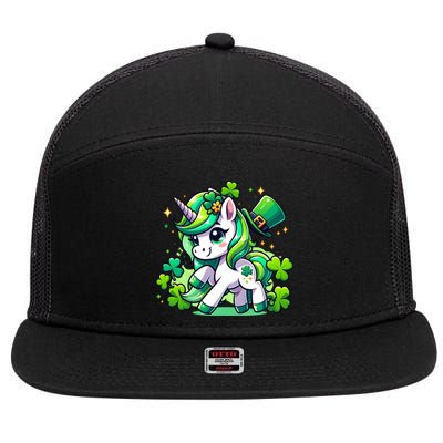 St Patrick Day Irish Unicorn Lepricorn 7 Panel Mesh Trucker Snapback Hat