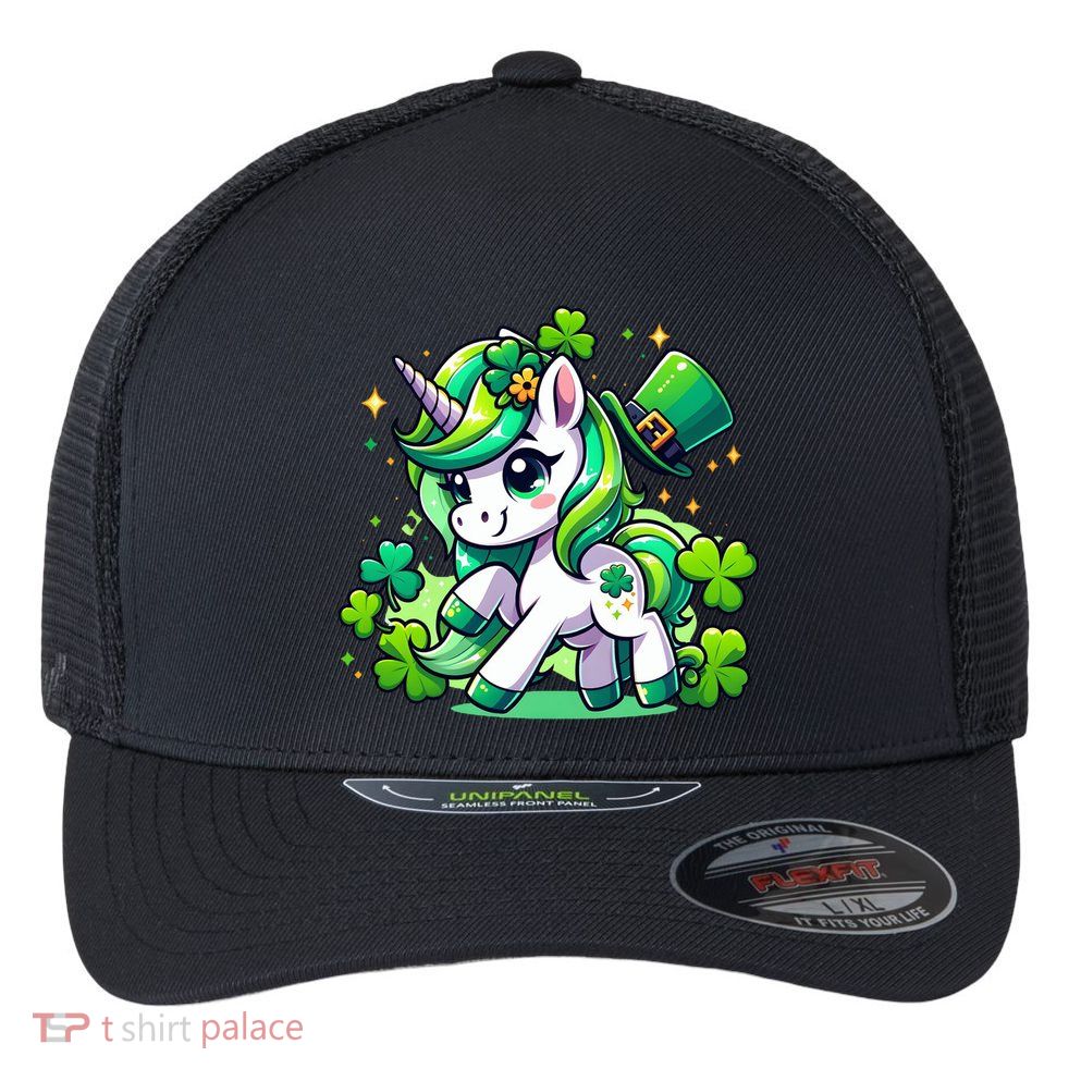 St Patrick Day Irish Unicorn Lepricorn Flexfit Unipanel Trucker Cap