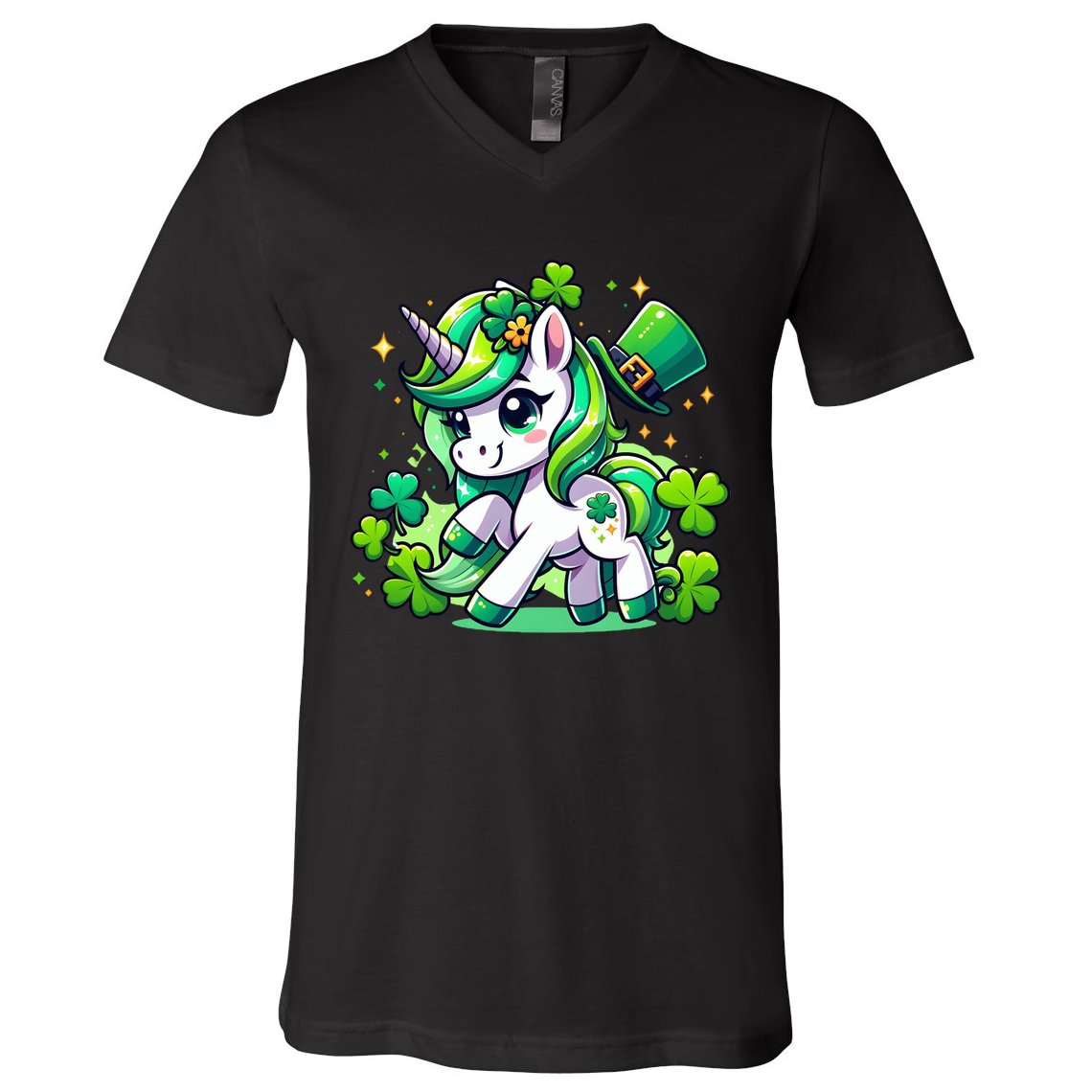 St Patrick Day Irish Unicorn Lepricorn V-Neck T-Shirt