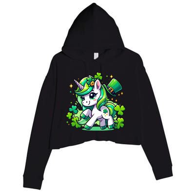 St Patrick Day Irish Unicorn Lepricorn Crop Fleece Hoodie