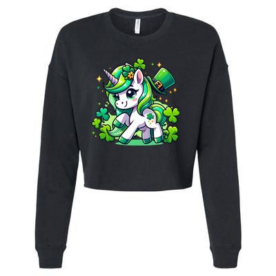 St Patrick Day Irish Unicorn Lepricorn Cropped Pullover Crew