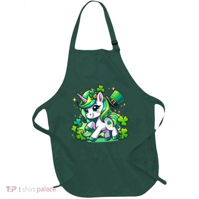 St Patrick Day Irish Unicorn Lepricorn Full-Length Apron With Pockets