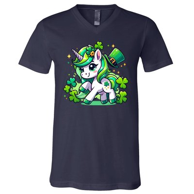 St Patrick Day Irish Unicorn Lepricorn V-Neck T-Shirt