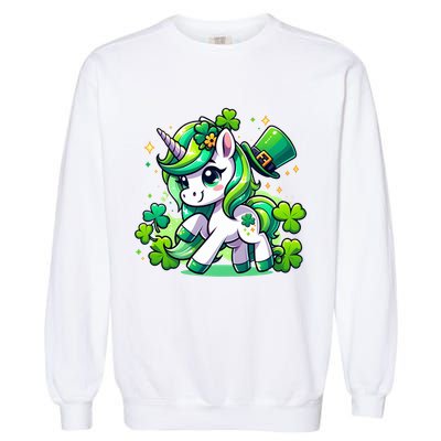 St Patrick Day Irish Unicorn Lepricorn Garment-Dyed Sweatshirt