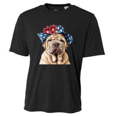 Shar Pei Dog USA Flag Cute Shar Pei Puppy Hat Cooling Performance Crew T-Shirt