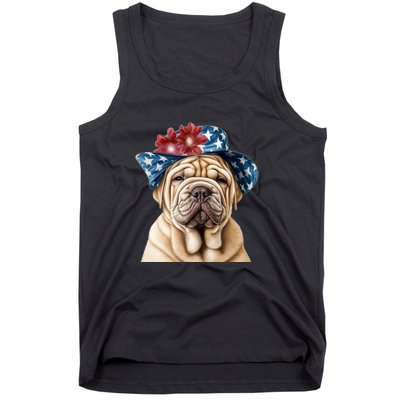 Shar Pei Dog USA Flag Cute Shar Pei Puppy Hat Tank Top