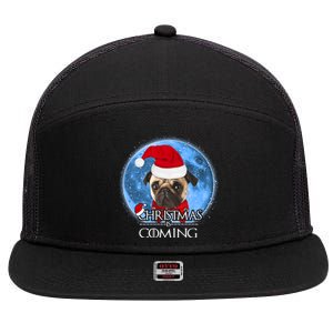 Santa Pug Dog Merry Christmas Is Coming Graphic Funny Gift 7 Panel Mesh Trucker Snapback Hat