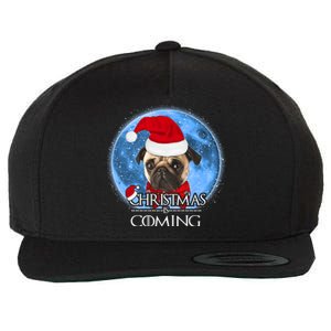 Santa Pug Dog Merry Christmas Is Coming Graphic Funny Gift Wool Snapback Cap