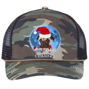 Santa Pug Dog Merry Christmas Is Coming Graphic Funny Gift Retro Rope Trucker Hat Cap