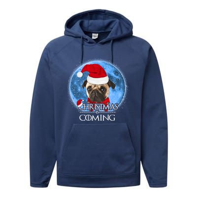 Santa Pug Dog Merry Christmas Is Coming Graphic Funny Gift Performance Fleece Hoodie