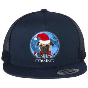 Santa Pug Dog Merry Christmas Is Coming Graphic Funny Gift Flat Bill Trucker Hat