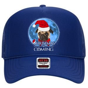 Santa Pug Dog Merry Christmas Is Coming Graphic Funny Gift High Crown Mesh Back Trucker Hat