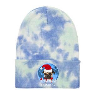 Santa Pug Dog Merry Christmas Is Coming Graphic Funny Gift Tie Dye 12in Knit Beanie