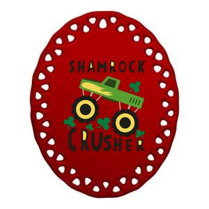 St Patrick's Day Shamrock Monster Truck Gift Ceramic Oval Ornament